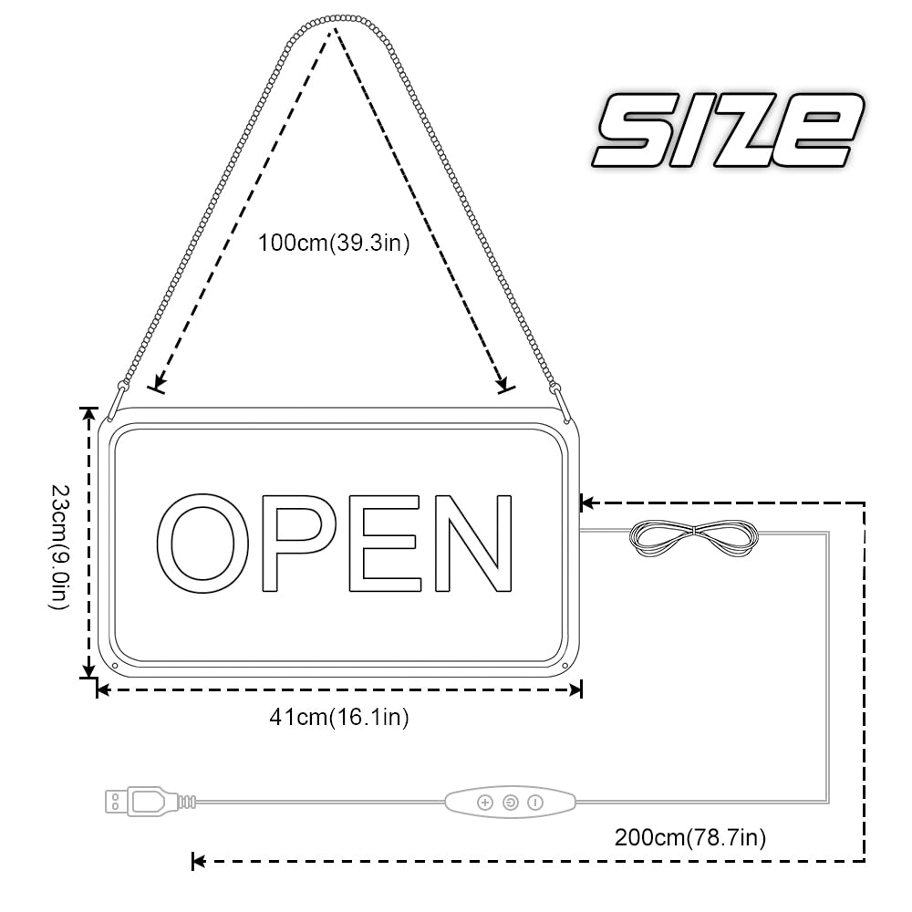 ROLANCHE Open Signs for Business Window, 16"x 9" Neon Open Sign, Bright COB Chip LED Open Sign with ON/OFF Switch & USB Plug, Ice Blue & White Open Light Up Sign for Wall, Shop, Hotel, Horizontal