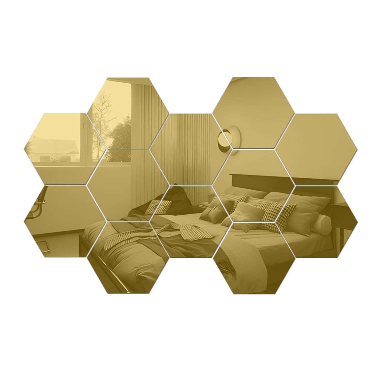 MCLEULLA Mirror Wall Stickers - 12PCS Hexagon Art DIY Decorative Acrylic Sheet Plastic Tiles Home Living Room Bedroom Sofa TV Background Decal Decoration
