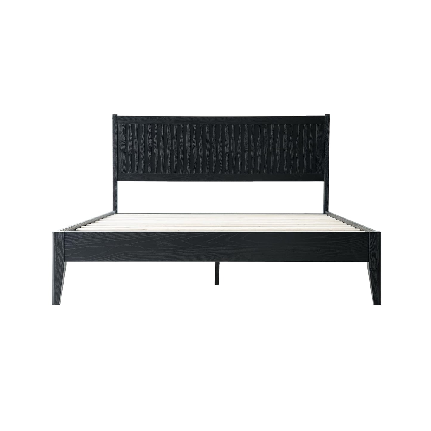 King Size Platform Bed Frame, Solid Wood Bed with Headboard & Footboard, 12 Sturdy Slats with Centre Metal Legs, No Box Spring Needed, Noise-Free & Anti-Slip, Easy Assembly, Ebony Oak Finish OLK-35