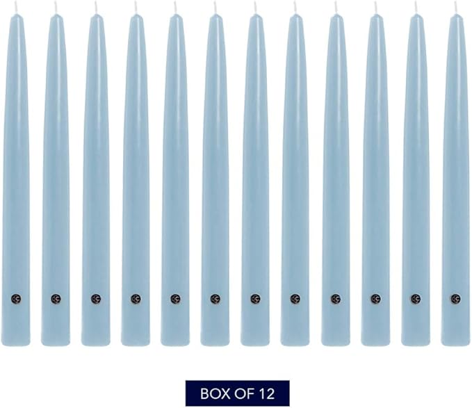 Colonial Candle Unscented Taper Candle, Handipt Collection, Coastal Blue, 12 in, Pack of 12 - Up to 10 Hours Burn