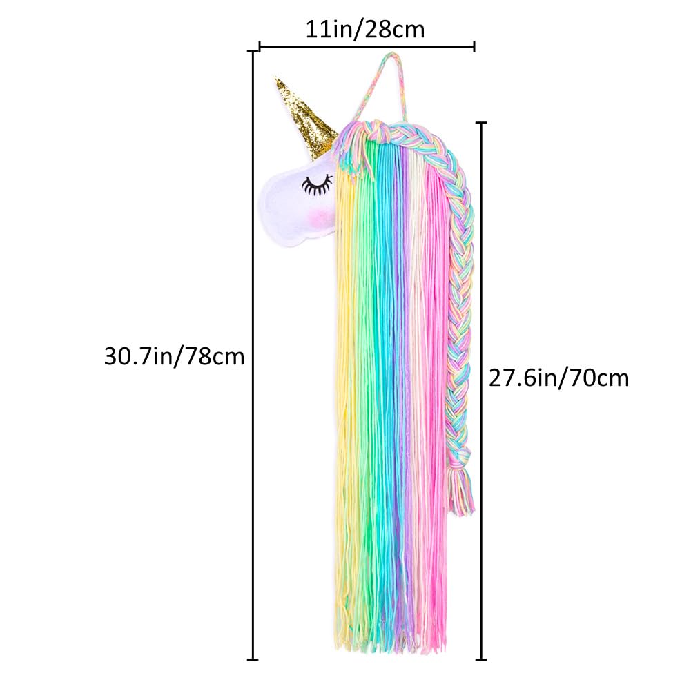 Basumee Unicorn Hair Bow Holder for Girls Wall Hanging Decor and Baby Hair Clip Hanger Organizer, Rainbow