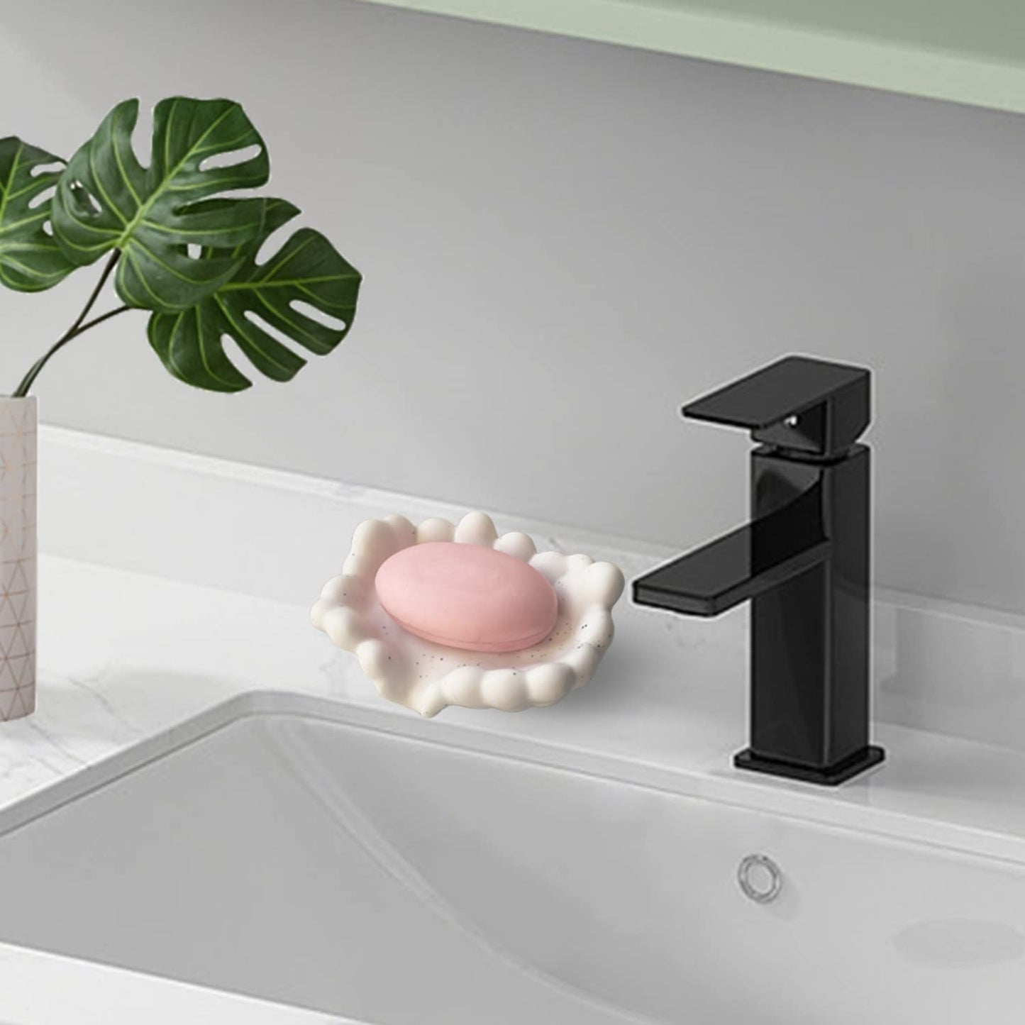 White Bathroom Soap Dish,Self Draining Soap Dish,Ceramic Soap Holder for Counter Top,Bar Soap Holder