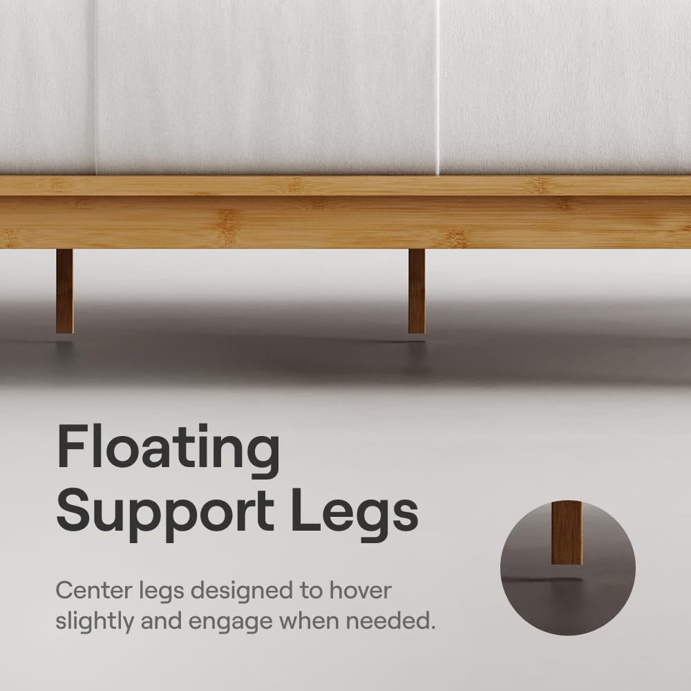 Nectar Bamboo Platform Bed Frame - King - Natural - Floating Center Support Legs - 12” Height - Easy Tool Free Set Up - Contemporary and Durable - Sturdy Wooden Support Slats - Holds Up to 800 Pounds