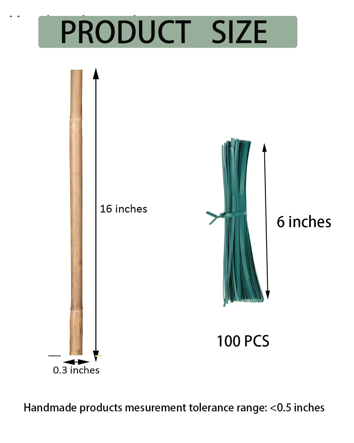 Moromyse 30Pcs Garden Stakes, 0.32”/16 Inch Bamboo Sticks with 100 Pcs Twist Ties Natural Plant Stakes for Indoor and Outdoor Plants，Poles for Tomatoes, Beans, Potted Plants