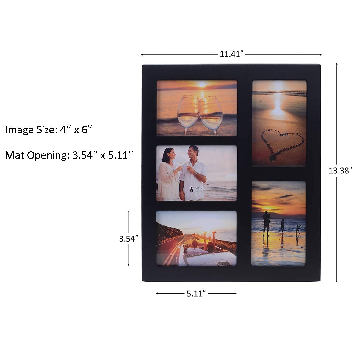 UMICAL 4x6 5-Opening Picture Frame with Shatter-Resistant Glass & Black Wood 4x6 Collage Photo Frames for 4x6 5 Pictures Display Made for Tabletop Stand and Wall Mounting