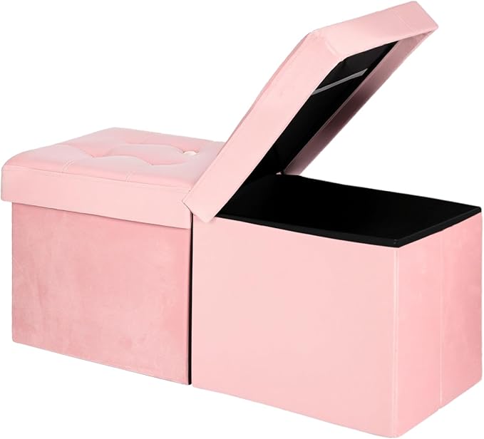AmasSmile Footrest Ottoman Bench with Storage,34Inch Pink Velvet Footstool, Coffee Table, Padded Seat, Storage Chest,Blanket Store with Flipping Lid for Livingroom and Bedroom
