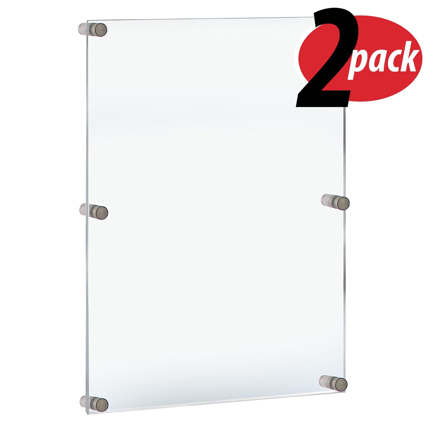 Azar Displays 105536-2PK Floating Acrylic Wall Frame with Silver Hardware Stand Off Caps, Clear Hanging Photo Frame Display Mount with Frameless Border, for Large Prints, 24" x 36", (Pack of 2)