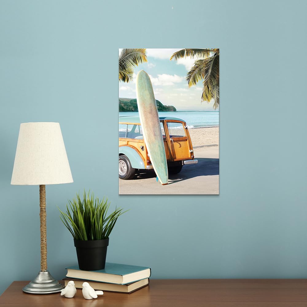 Hardy Gallery coastal wall art surfboard pictures: beach car wall decor seaside artwork surfing ocean print in beach canvas painting for bathroom 11" x 16"