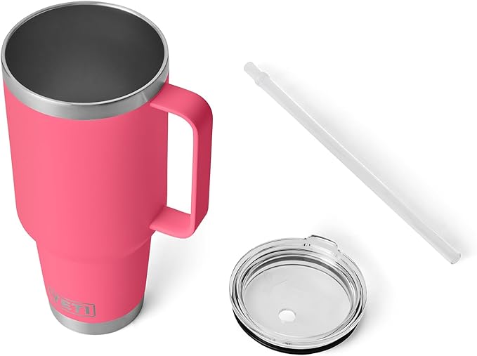 YETI Rambler 42 oz Tumbler with Handle and Straw Lid, Travel Mug Water Tumbler, Vacuum Insulated Cup with Handle, Stainless Steel, Tropical Pink