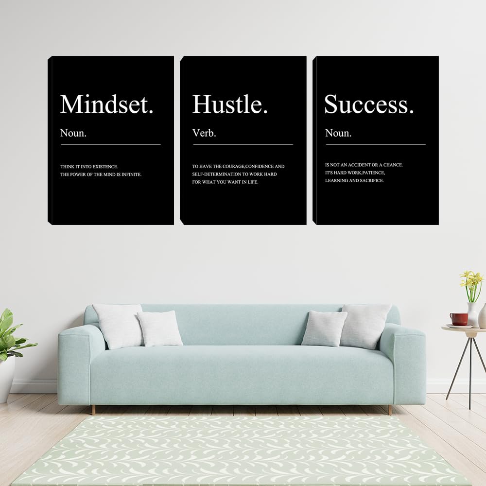 Motivational Wall Decor 3 Pieces Success Paintings Motivational Posters Prints Office Wall Decor Inspirational Canvas Wall Art Picture for Home Bedroom Living Room Decorations(36" Wx16 H)
