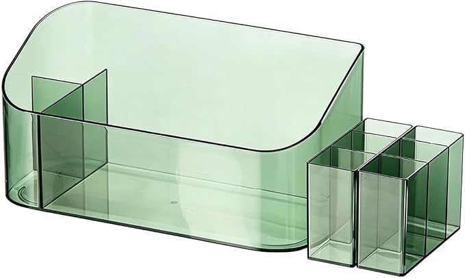 Makeup Tray Holder Organizer Cosmetic Display Case Tabletop Desktop Vanity Countertop Bathroom Wall Cabinet Medicine Storage Box 9 Dividers 2 Removable Women Ladies Girls Gifts Crystal Green 1 PACK