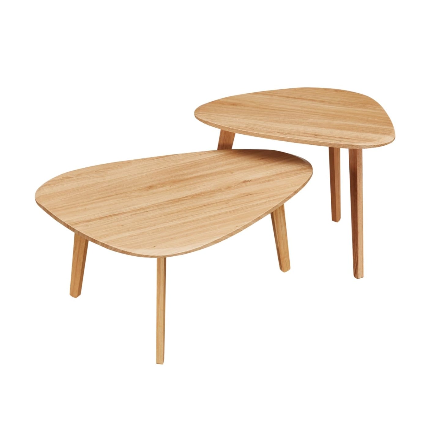 DURISEN Nesting Coffee Table Set of 2-Mid Century Modern Guitar Pick Stacking Tables with Solid Wood Legs-Waterproof Triangle Center Side End Table for Small Living Room,Apartment,Balcony (Natural)