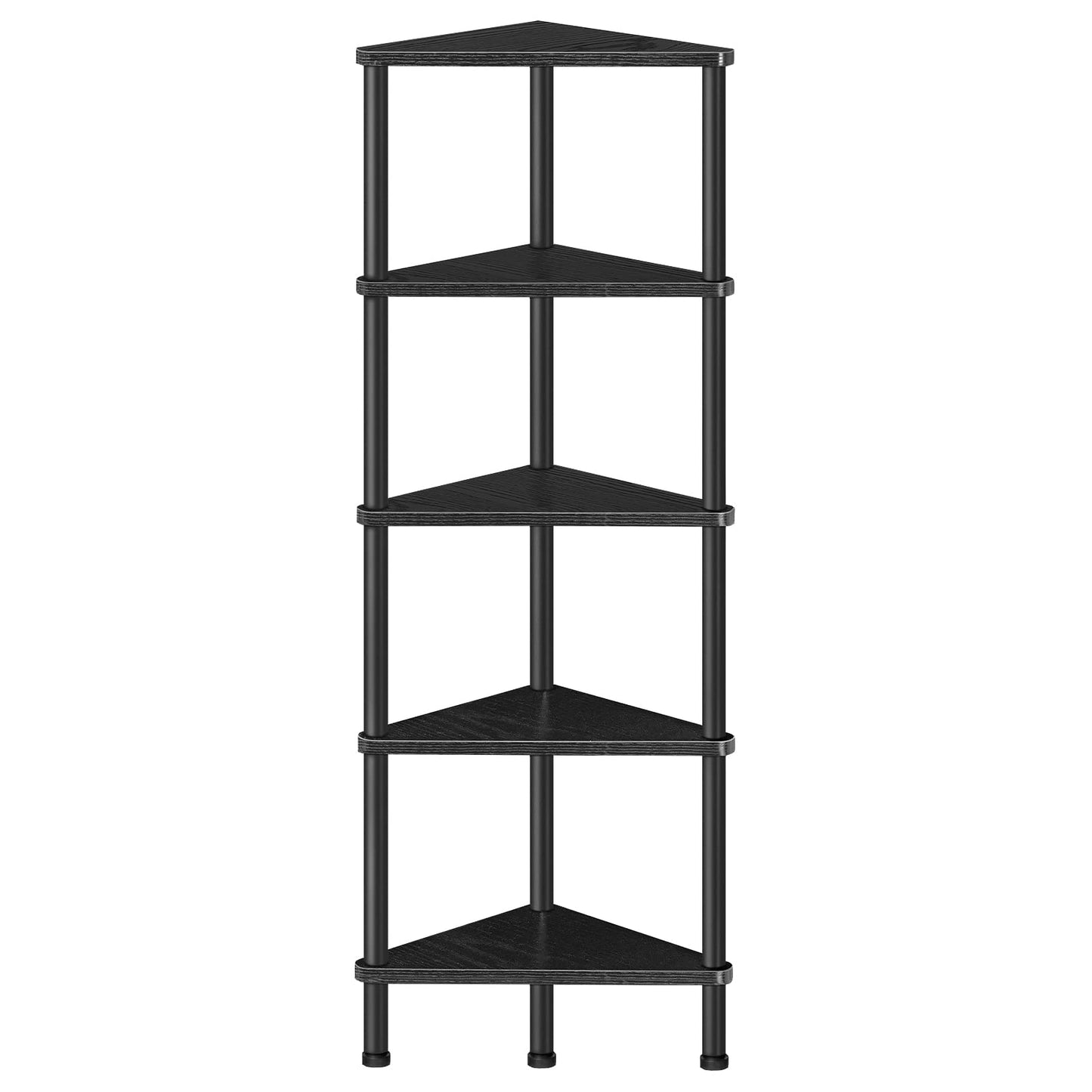HOOBRO Corner Shelf Stand, Industrial 5-Tier Wall Corner Bookshelf with Metal Frame, Plant Display Shelf, Bookcase for Small Spaces, Bedroom, Living Room, Black BK33CJ01