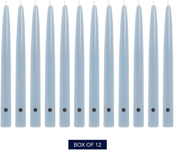 Colonial Candle Unscented Taper Candle, Handipt Collection, Coastal Blue, 10 in, Pack of 12 - Up to 8 Hours Burn