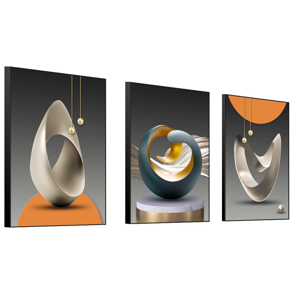 MPLONG Bright Style Large Framed Wall Art, Abstract Modern Art Shape Pattern White Blue Yellow Grey Wall Art Artfully Matching Living Room Bedroom Office Wall Decor - 24"x 32"x 3 Panels