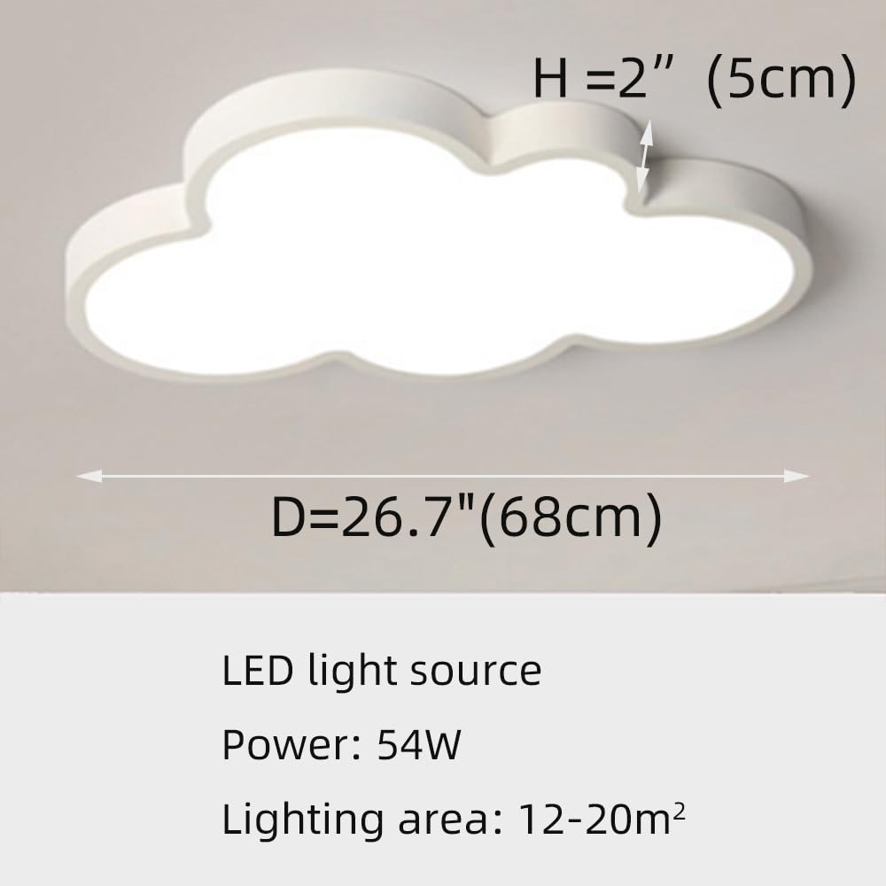 DELIPUSHI Cloud Lights for Ceiling White 26" 54w Close to Ceiling Light Fixtures with Remote Cloud Shaped Led Ceiling Lamp Flush Mount Lighting Fixture for Girls Children's Room/Kindergarten