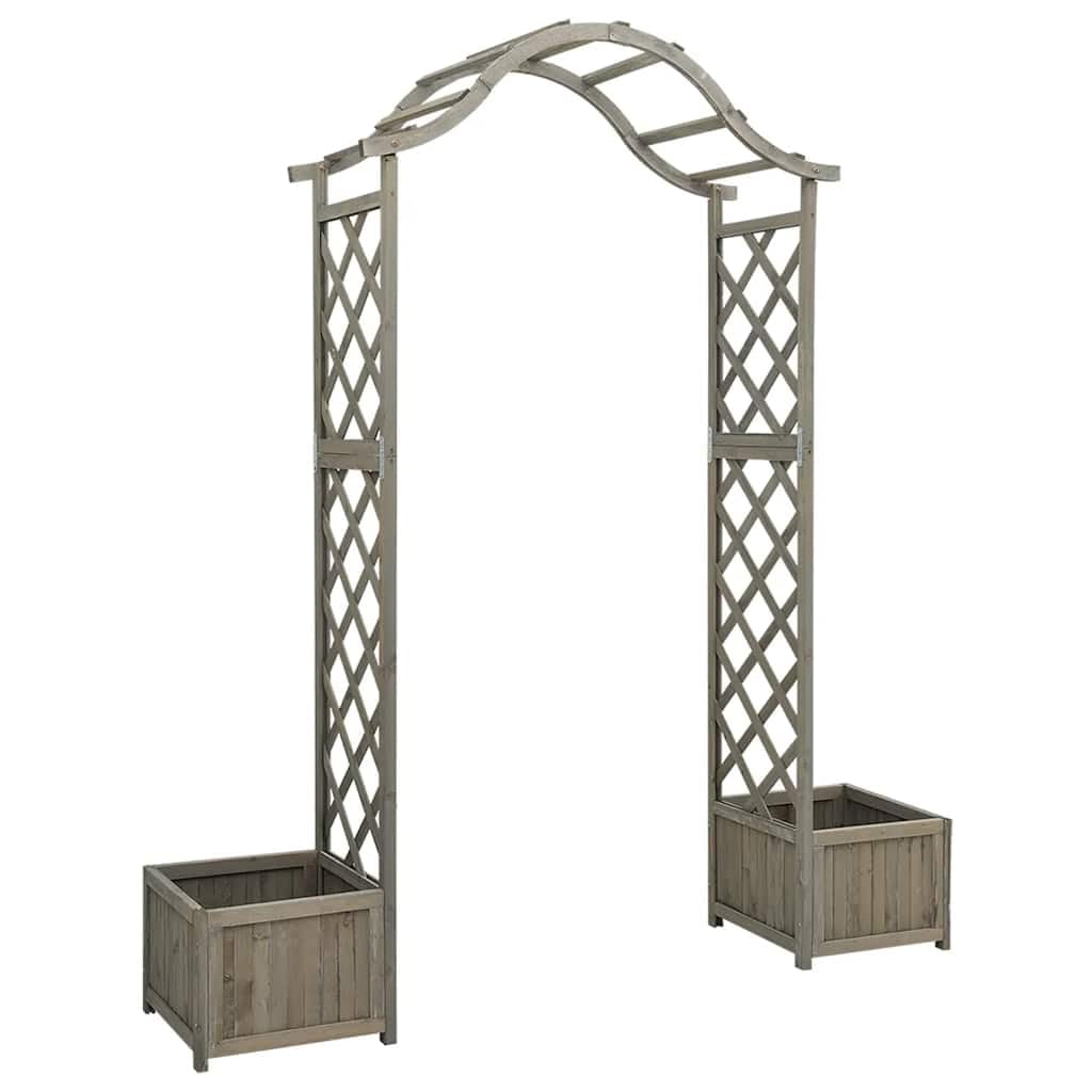 Solid Firwood Garden Pergola with Decorative Inlays and Planter Natural Wood Garden Structure for Outdoor Patio Decor