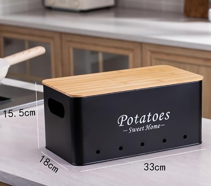 Simcat Kitchen Vegetable Storage Tins Set of 3, Potato Onion Garlic Kitchen Storage Canisters, Vegetable bin Keeper Containers with Aerating Holes and Wooden Lid (White)