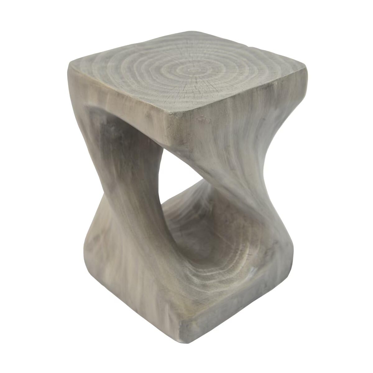Modern End Table Square Solid Wood Pedestal Side Table Rustic Plant Stand with Twisted Design for Living Room, Bedroom, Office, Grey