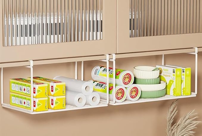 EHKIT Foil and Plastic Wrap Organizer Holder Foldable Under Cabinet Shelf Kitchen Pantry Desk Hanging Storage Rack (White)