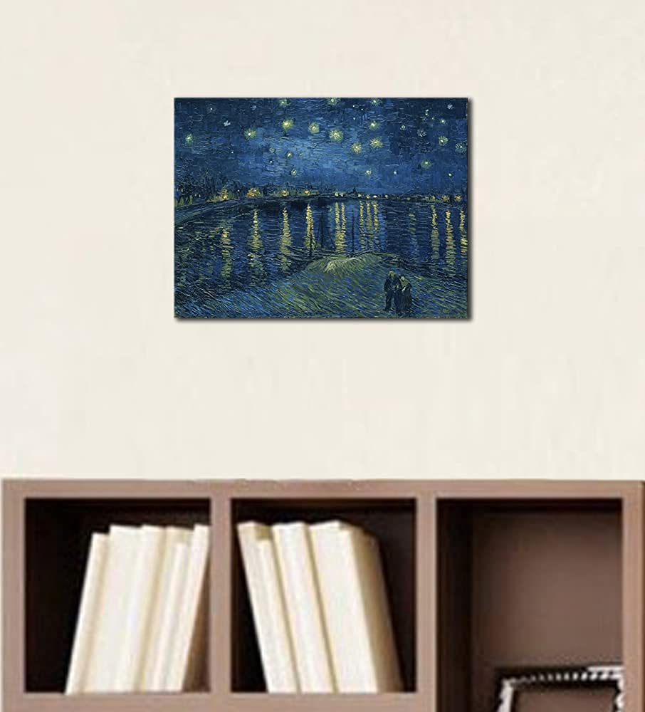 Wieco Art Starry Night Over the Rhone by Van Gogh Famous Oil Paintings Reproduction Modern Canvas Print Artwork Seascape Pictures on Canvas Wall Art for Home Office Decorations