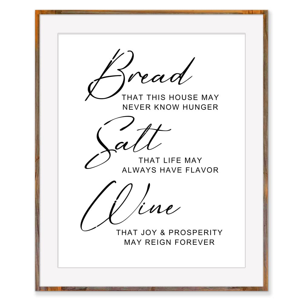 Bread Salt Wine Sign, Farmhouse Wall Decor, Inspirational Wonderful Life Quote Sign, Housewarming Gift, Home Decor, Home Wall Art Print - Without Frame - 8x10"