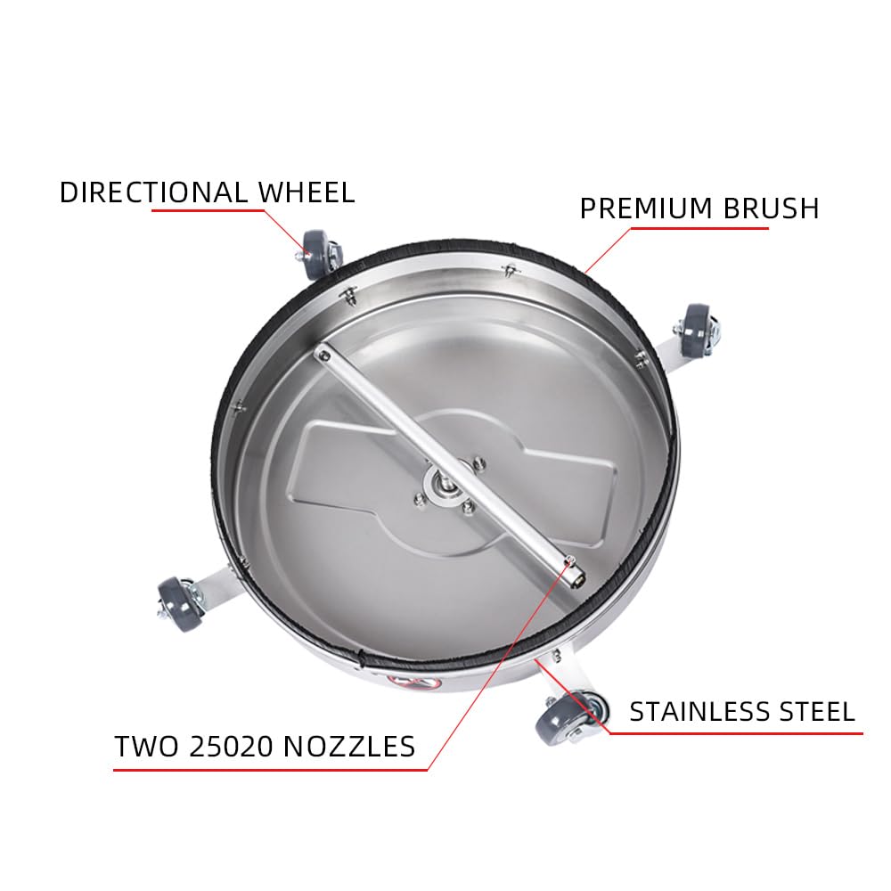 Stainless Steel Pressure Washer Surface Cleaner with 4 Wheels 1/4" Quick Connector 2 Extension Wand Attachments 4000PSI Ideal for Cleaning Driveways, Sidewalks, Decks