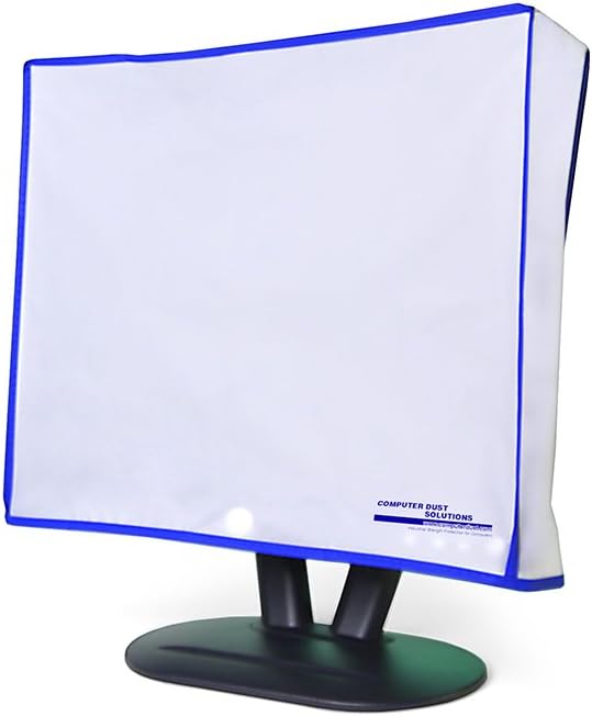 (22W x16H x3D) Computer Monitor dust Cover for Flat Panel LCD-Silky Smooth Anti-Static Vinyl with Blue Trim