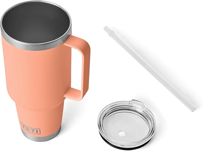 YETI Rambler 42 oz Tumbler with Handle and Straw Lid, Travel Mug Water Tumbler, Vacuum Insulated Cup with Handle, Stainless Steel, Lowcountry Peach