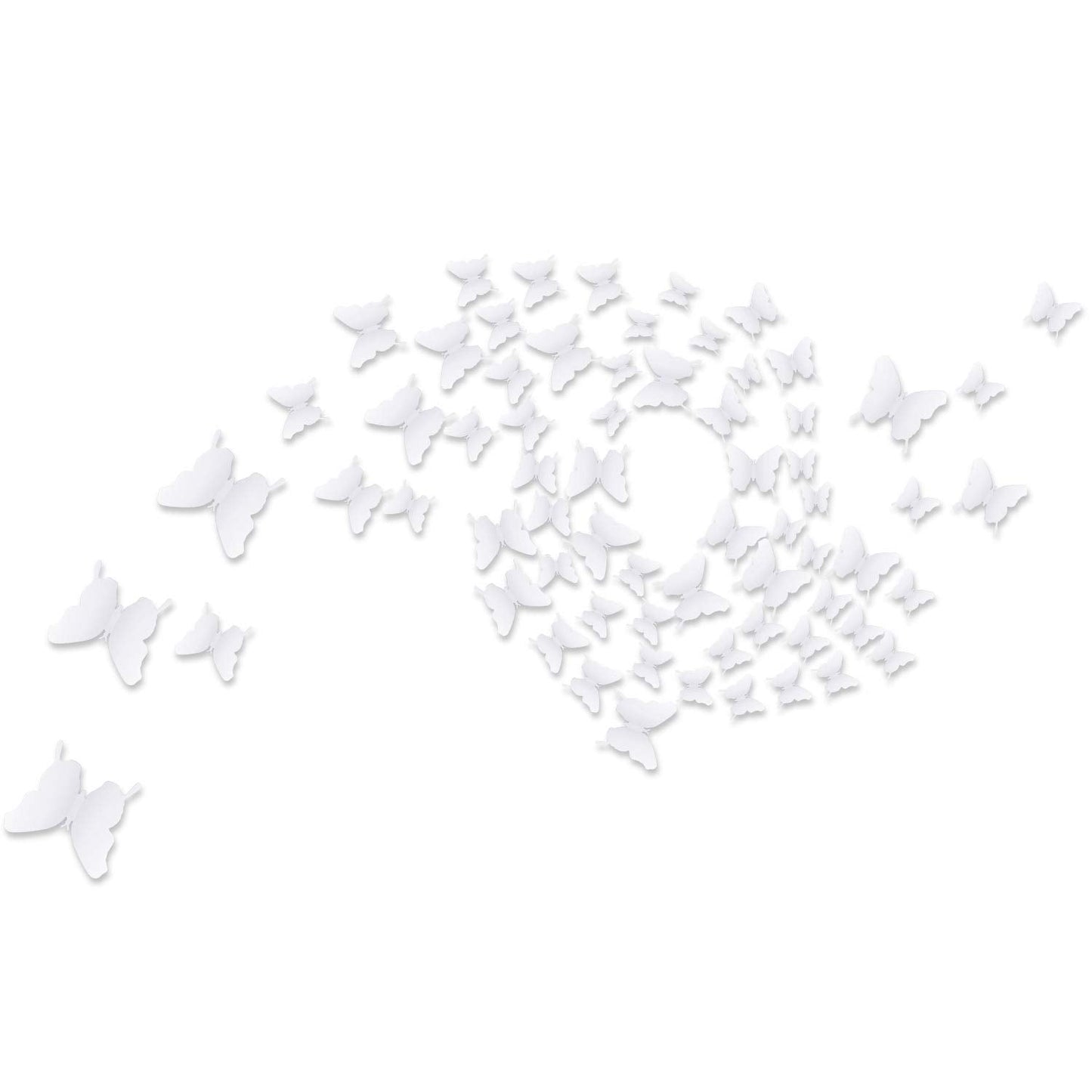 BBTO 48 Pieces Butterfly Wall Decor DIY 3D Mirror Butterfly Stickers Removable Decals Crafts for Birthday Party Bedroom School Bathroom Living Room Decor(White)