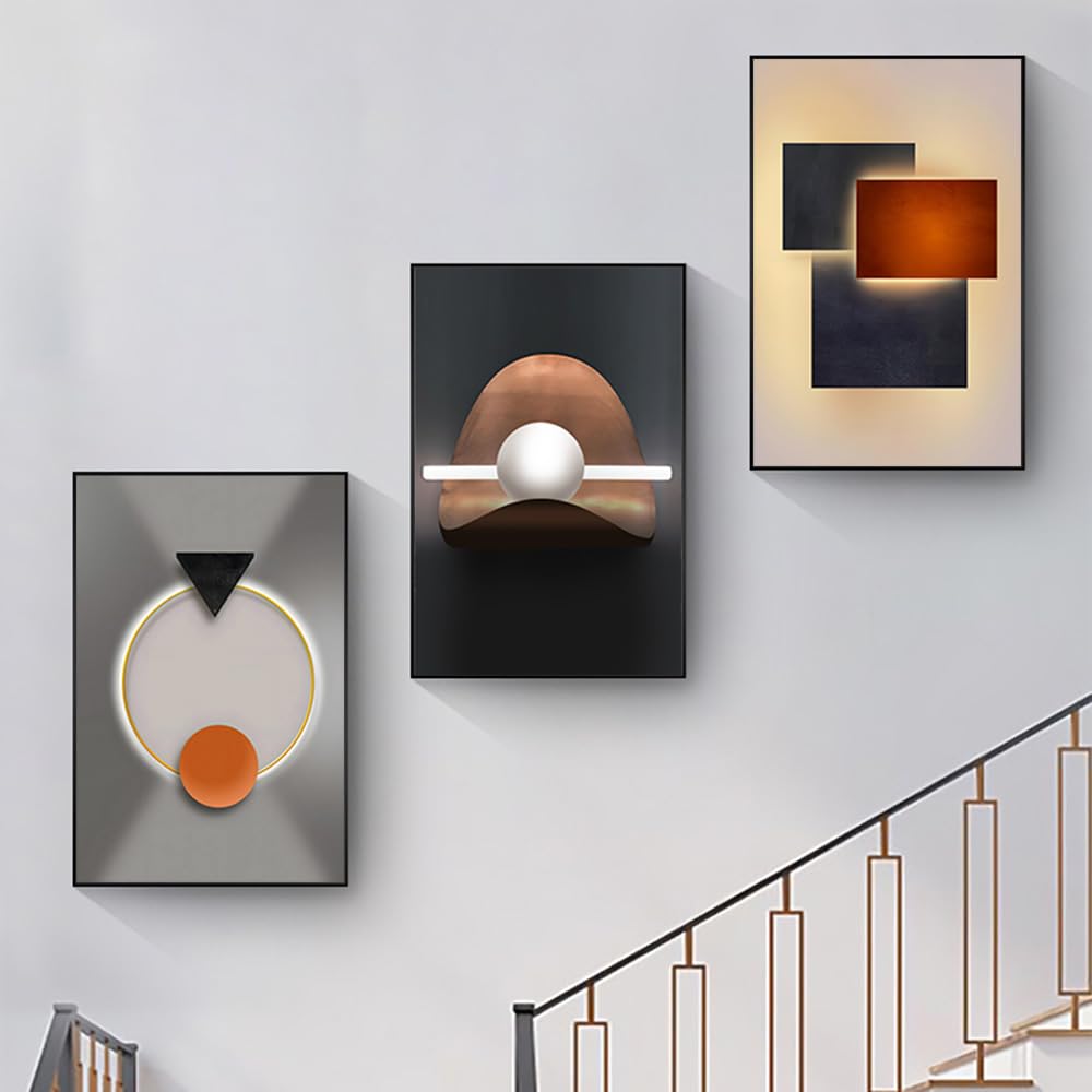 ARTFEB Large Framed Bright Modern Wall Art for Living Room Bedroom Office Abstract Gray Wall Painting 3 Piece Set Wall Decor (Black, 24" X 32" X 3 pieces)