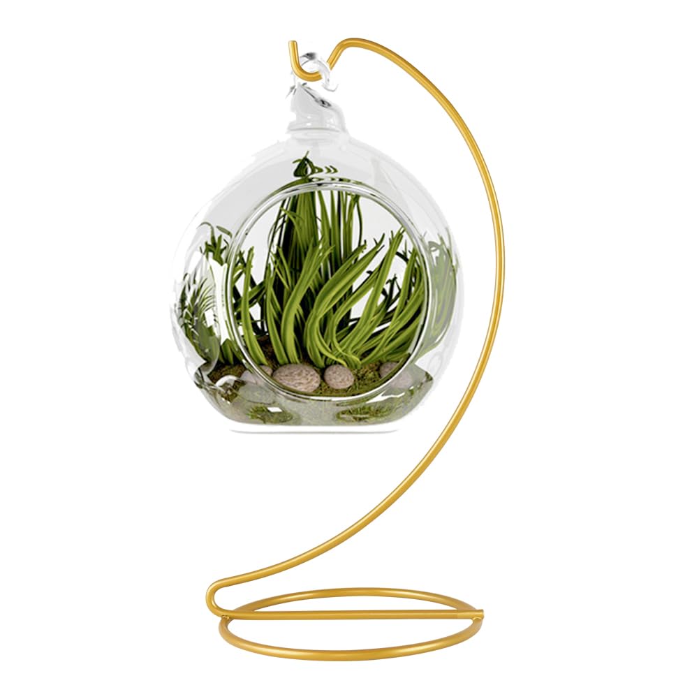 Fosinz 9 Inch Gold Ornament Display Stand, Metal Ornament Hanger Stand for Hanging Glass Globe, Air Plant Terrarium, Witch Ball, Christmas Ornament and Home Wedding Decoration (1, 9x4 Gold)