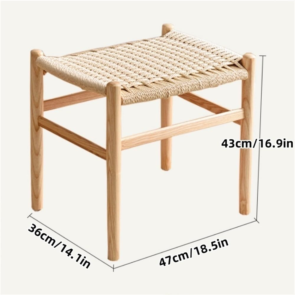 GOIPNGPK Hand Woven Stool, Solid Wood Square Stool, Simple Vanity Stool, Modern Small Stool Suitable for Living Room, Bedroom, Kitchen, Office(Brown)