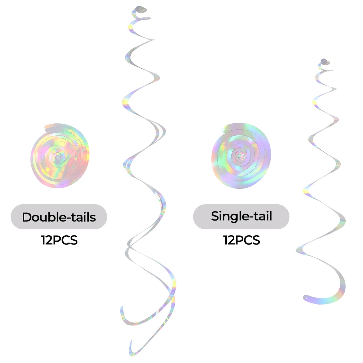 24 PCS Iridescent Hanging Swirl, Shinny Holographic Ceiling Decorations, Plastic Streamer Party Decorations with Double-Swirls and Single-Swirls for Birthday Decorations,Mermaid,Wedding, Baby Shower