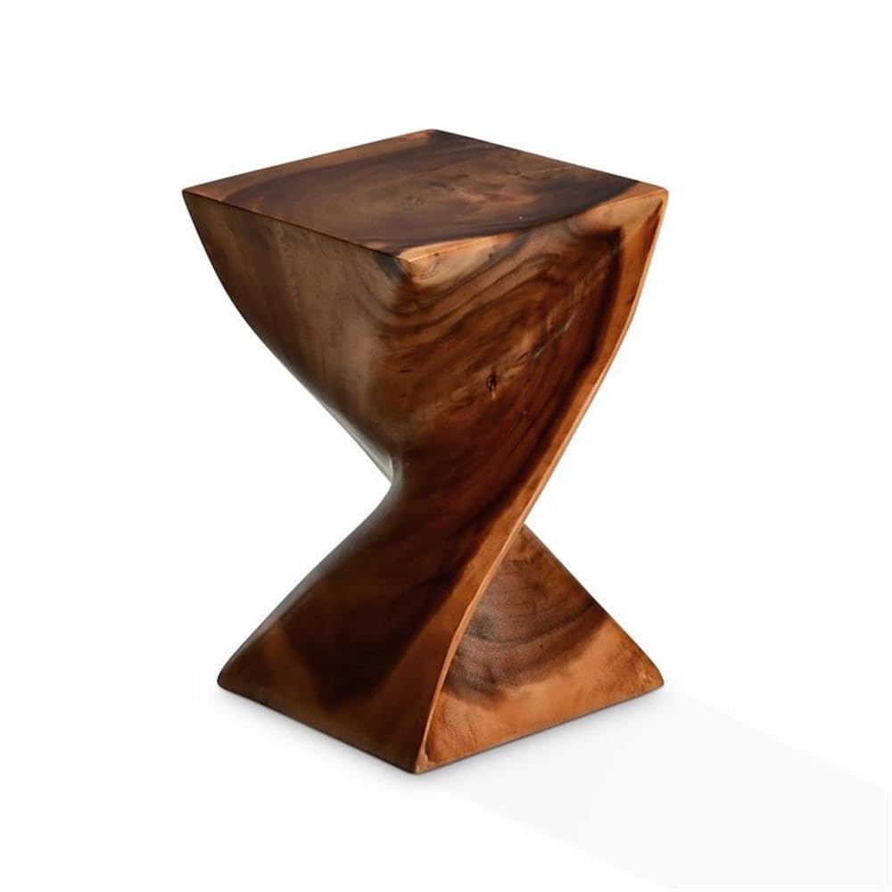 BOWERY HILL Modern Accent Side Table, 18 in H Solid Sheesham Wood, Natural Brown Wood Glaze Finish, Twist Silhouette, Versatile End Table or Plant Stand for Living Room or Bedroom Decor