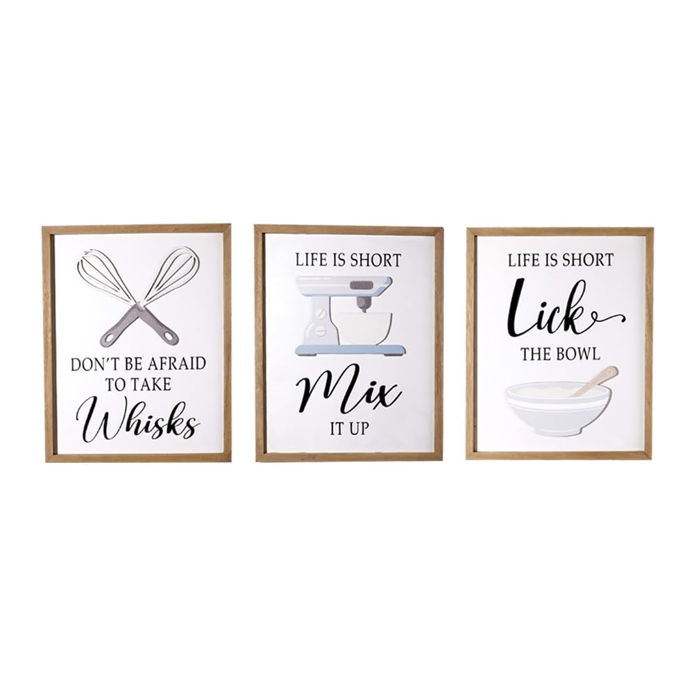 3 Pack Wooden Kitchen Wall Decor Dining Room Decor Dining Room Decoration Baking Themed Wall Plaques Funny Baking Kitchen Wall Decor Set 8x10 Rustic Farmhouse Wood Signs with Humorous Quotes