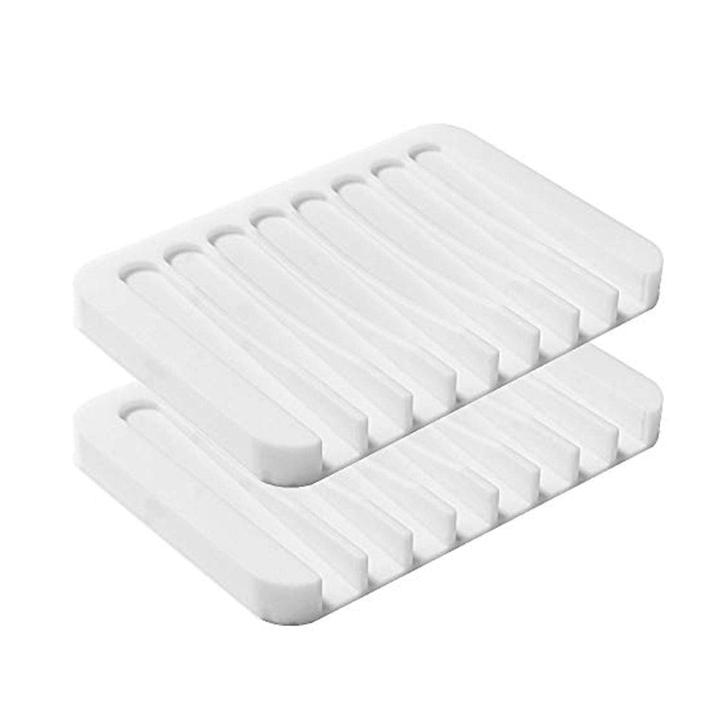 2PCS Soap Dish Holder, Premium Silicone Soap Dishes for Shower Bathroom Kitchen Sinks， Soap Tray Saver Drainer, Self-draining Waterfall, Non-Slip Design, Easy Cleaning (White)