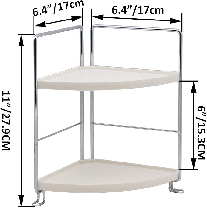 2-Tier Bathroom Countertop Organizer - Vanity Tray Cosmetic & Makeup Storage- Kitchen Spice Rack Standing Shelf - Corner Storage Shelf, Silver