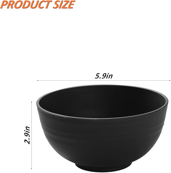 Unbreakable Soup/Wheat Straw Cereal Bowls - Microwave & Dishwasher Safe Soup and Salad Bowls, Set of 8, 26oz, BPA Free, Eco-Friendly for Kitchen Black