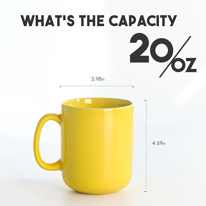 harebe 20 OZ Large Coffee Mug, Smooth Ceramic Tea Cup for Office and Home, Big Capacity with Handle, Yellow