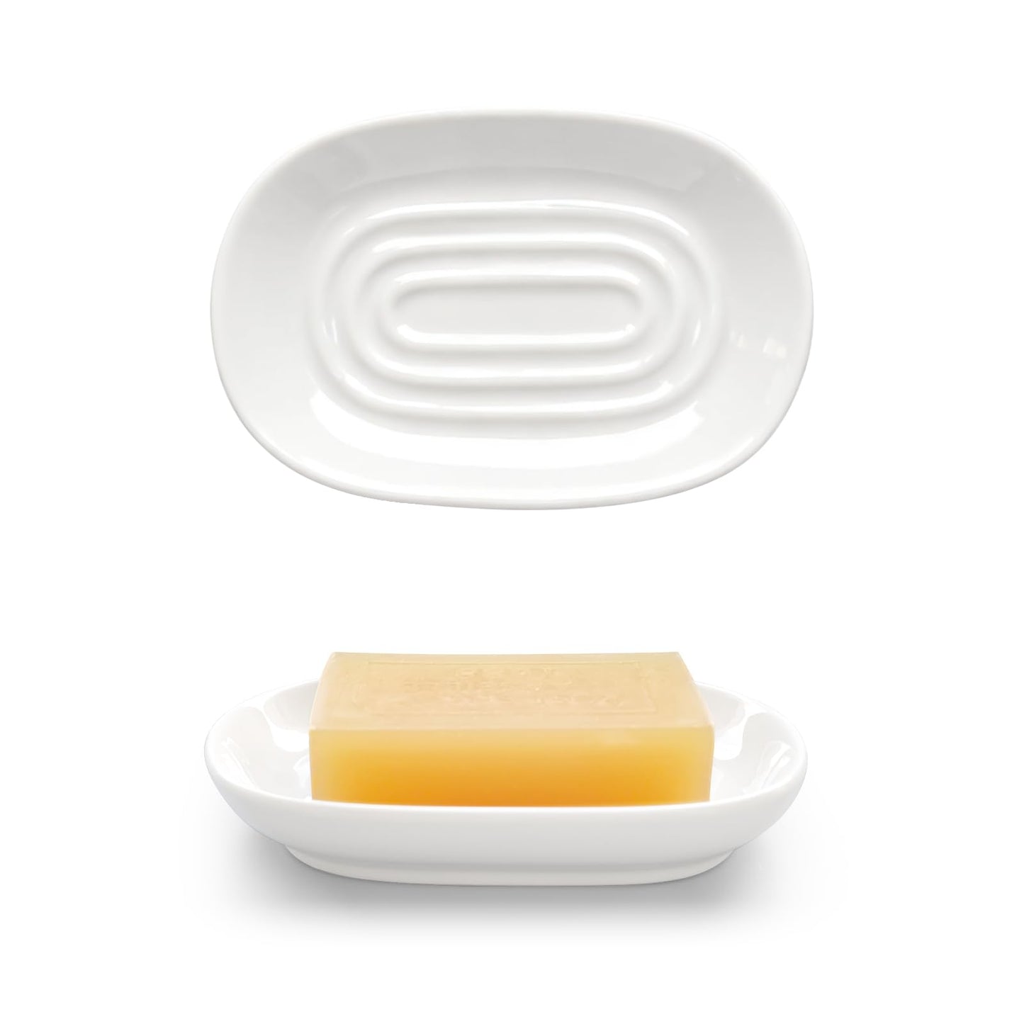 Aenfaiy Ceramic Soap Dish for Bath Sink- Modern White Bar Soap Holder for Shower - Easy to Clean Multi-Purpose Oval Soap Dishes for Soap Bar, Sponges, Jewelry, Small Items | Fits Bathroom & Kitchen