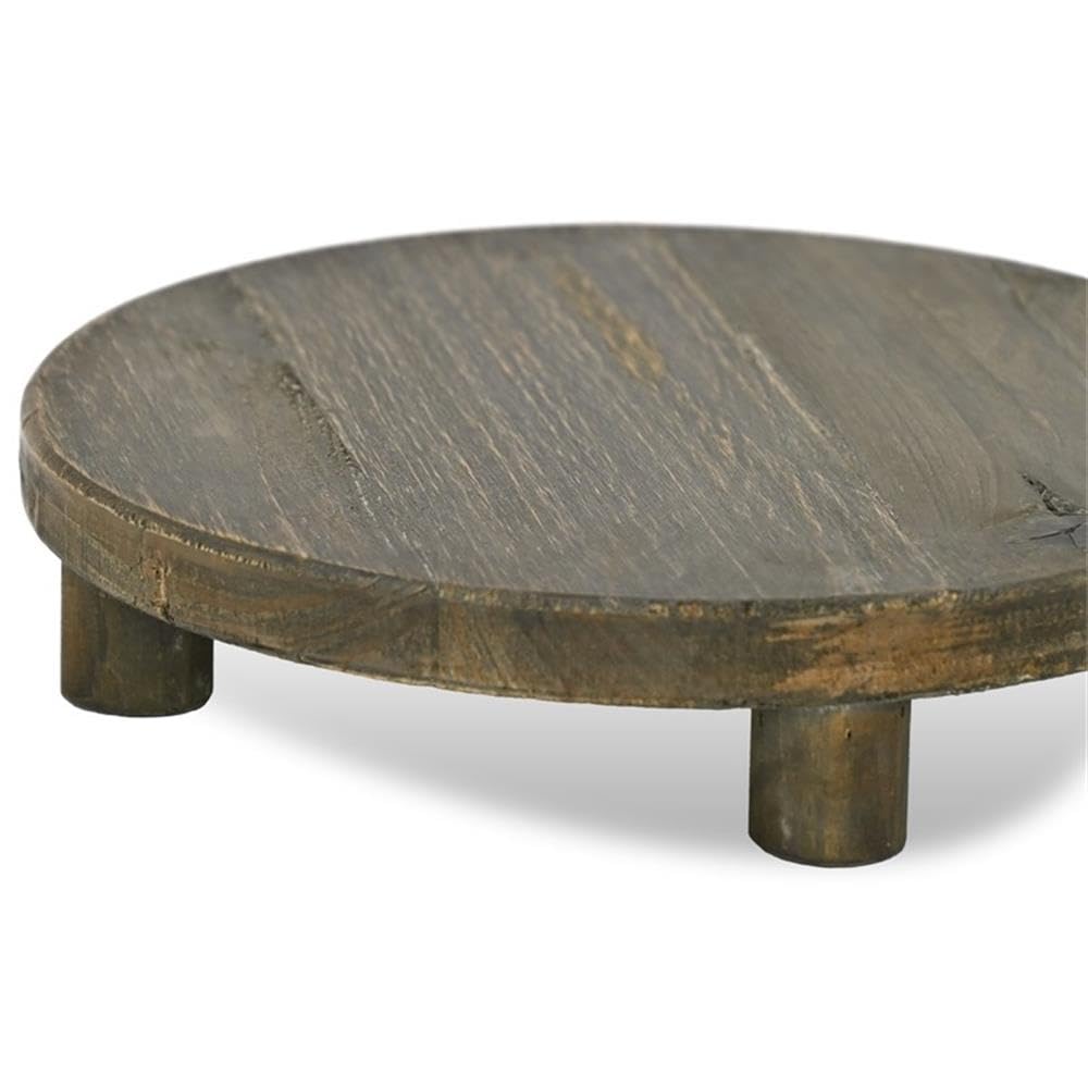 Pemberly Row 11.75" Round Wood Accent Stand, Dark Brown Finish, Handcrafted with 3-Leg Design, Rustic Style Tabletop Display Shelf for Plants, Candles, or Decor in Living Room or Office