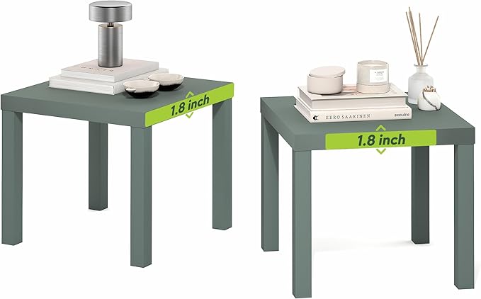 Furinno Classic Toolless Assembly Square Side Table Set of 2, Green End Table with 1.8 Thick Tabletop, Night Stand, Bedside Table, for Living Room, Bedroom, Light Sage