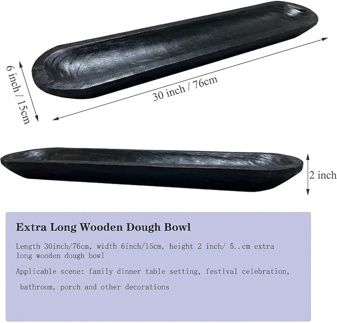 Wooden Dough Bowl Decor, Vintage Wooden Bowl Hand Carved Home Decor for Dining Table Center, Living Room, Kitchen Decor. (30inch black)