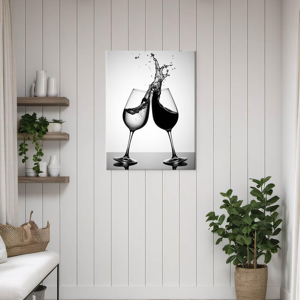 Novup Black And White Wine Splash Wall Art Canvas Print Decor Pictures Painting Modern Abstract Photography 18X24Inch