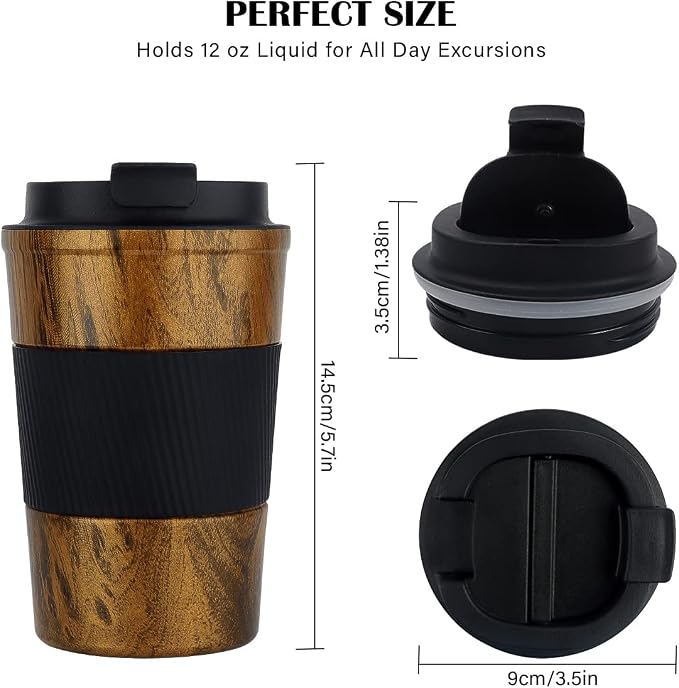 CS COSDDI 12 oz Stainless Steel Vacuum Insulated Tumbler - Coffee Travel Mug Spill Proof with Lid - coffee Cup for Keep Hot/Ice Coffee,Tea and Beer (D-wood grain)