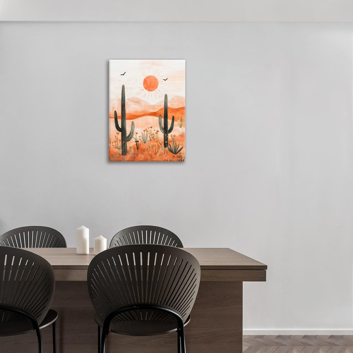 Cactus Desert Boho Canvas Wall Art for Bathroom Living Room Bedroom Office,Succulent Sunset Landscape Pictures Decor Painting Print Home Artwork Framed Decoration 12" x 16"