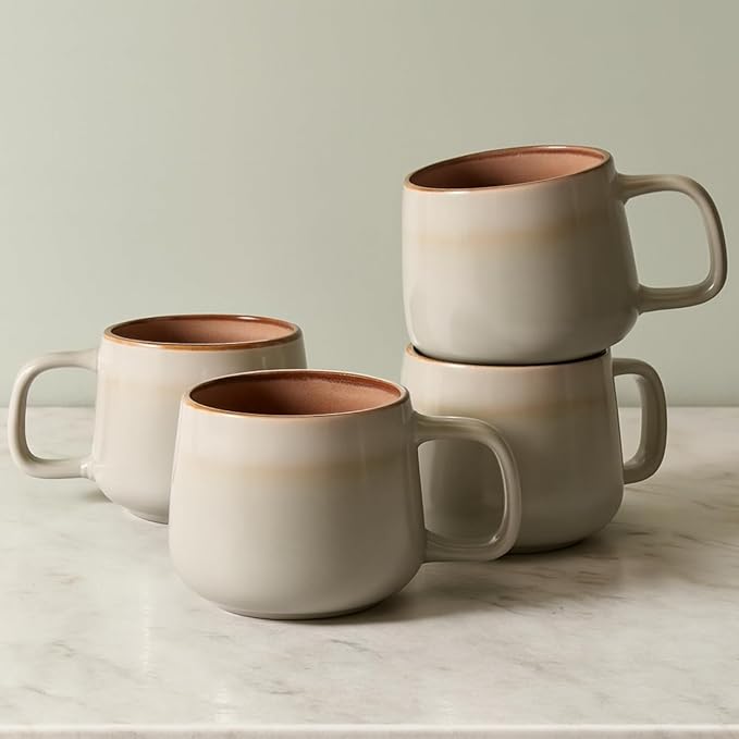 Ava Nord Small Ceramic Coffee Mugs Set of 4 | 8 oz Stoneware Coffee Cups | Lead-Free, Non-Toxic | Microwave & Dishwasher Safe | Comfortable Handle | Aesthetic Nordic Design for Cappuccino | Sage Ash