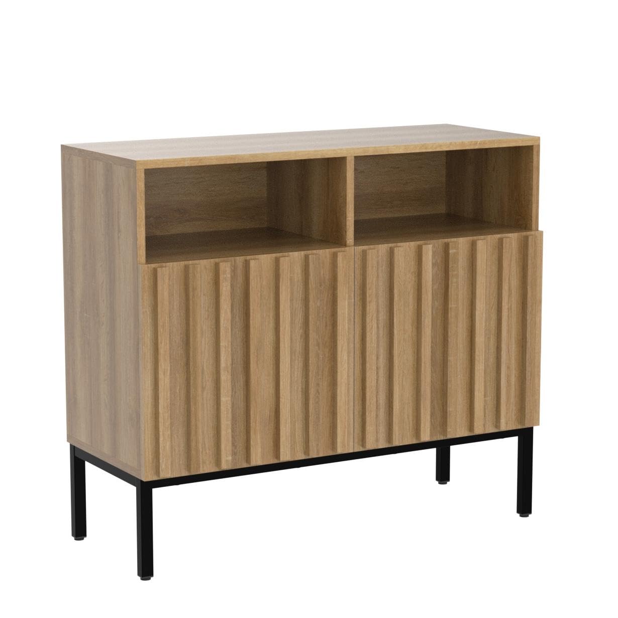mopio Norwin Storage Cabinet, Sturdy Modern Rustic Industrial Buffet Sideboard, Fluted Accent Storage Cabinets, Credenza, Oak Wood TV Stand, Entertainment Center, Media Console, Living Room (Double)