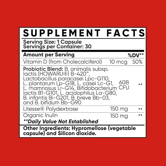 Probiotic Fit for Men & Women, Bifidobacterium Lactis B-420, Digestive & Gut Health, 60 Billion CFU, Prebiotic + Vitamin D3, 60 cnt